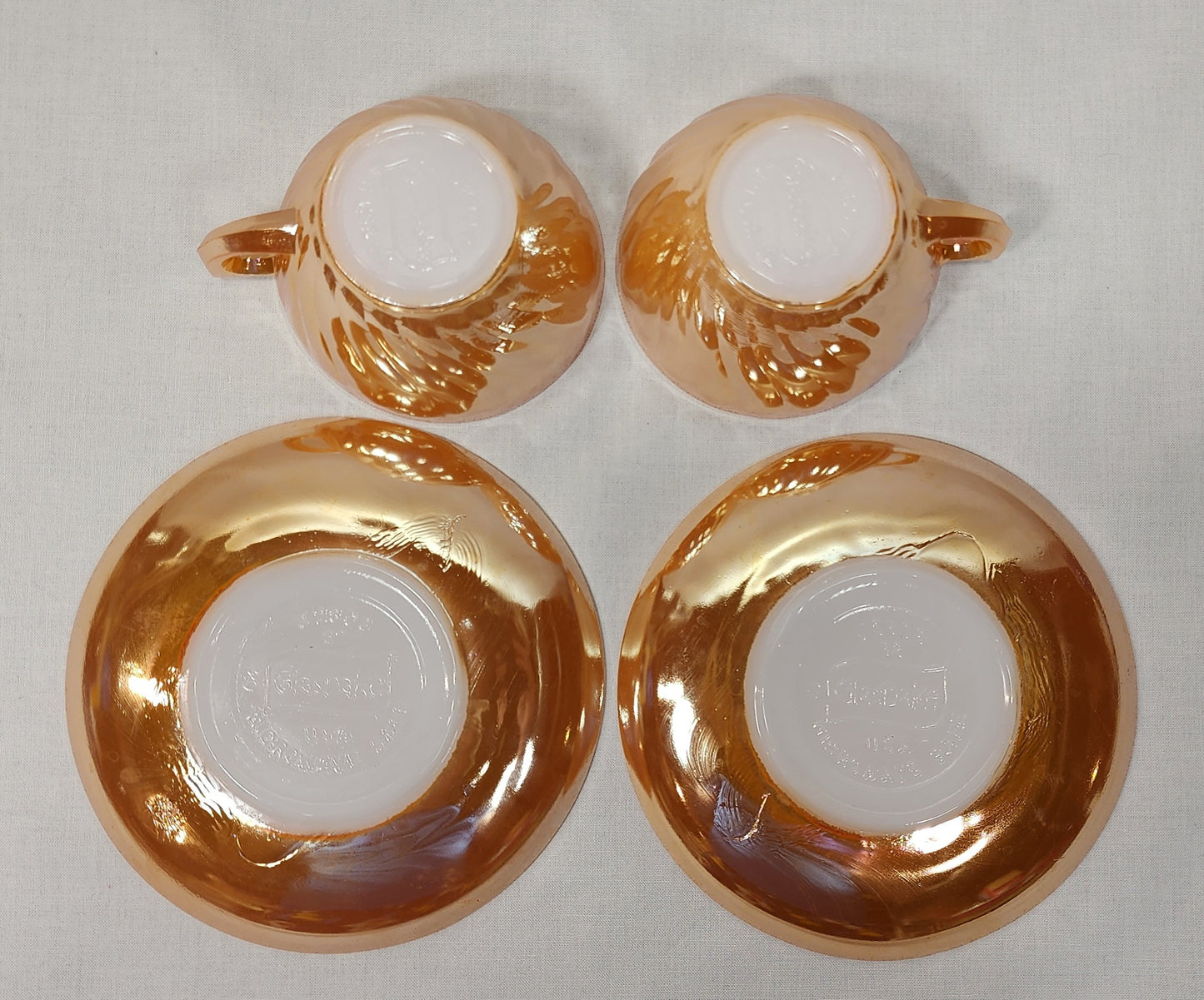 vintage glasbake swirl pattern peach luster cup and saucer pair