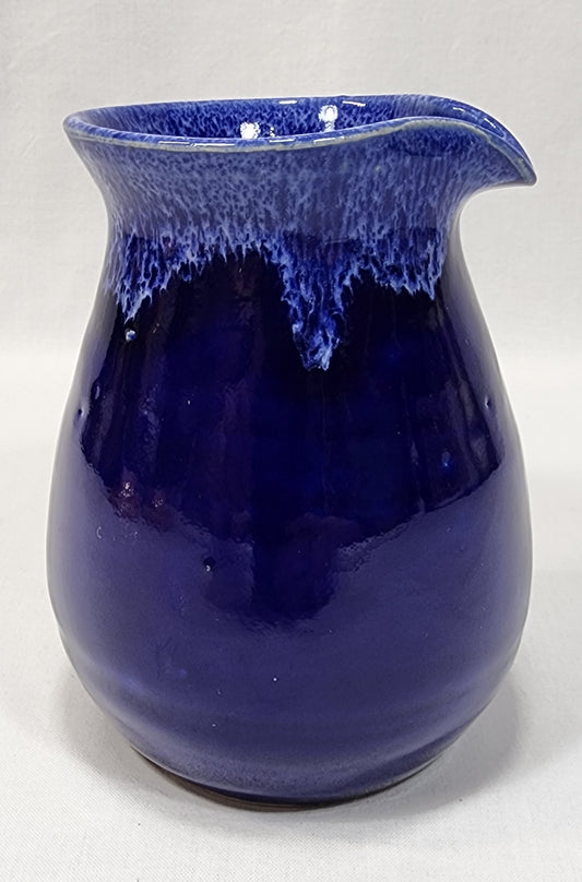 Vintage John Garrou Signed Black Mountain Pottery Blue Drip Glaze Handless Pitcher