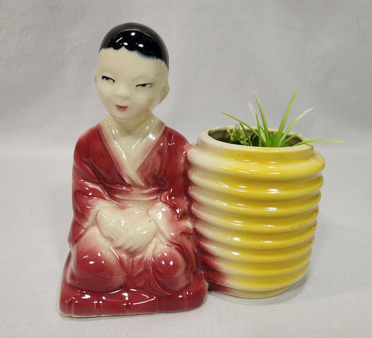 Mid Century Shawnee Planter of Oriental Woman with Basket