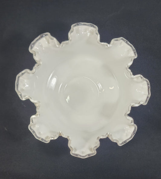 Fenton milk glass Silver Crest Spanish Lace ruffled rim bowl