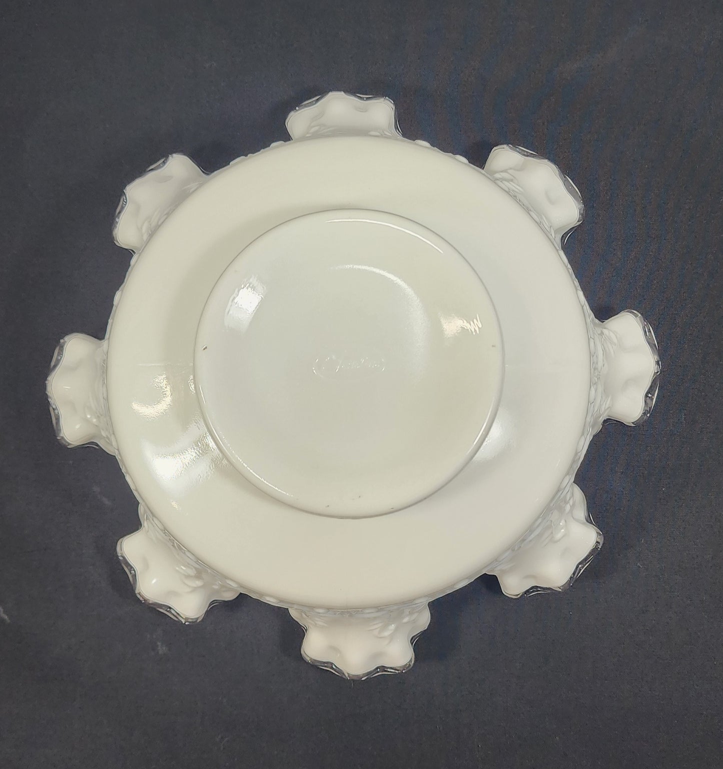 Fenton milk glass Silver Crest Spanish Lace ruffled rim bowl