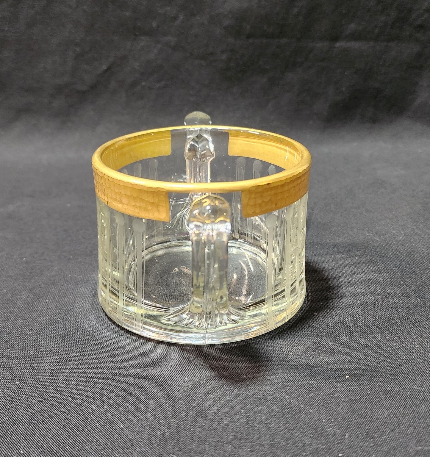 Heisey Open Sugar Bowl Heavy Gold Trim Vertical Etching in the Art Deco Style