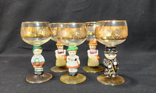 Set of 5 Vintage Goebel Hummel Figural Wine Glasses marked Western Germany