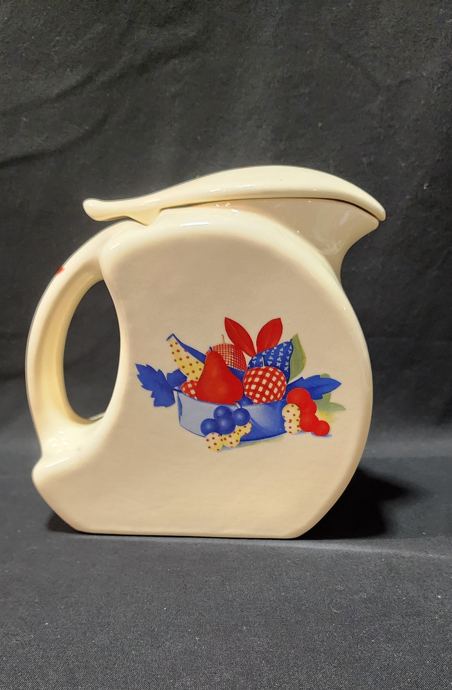 Vintage 1940s Calico Fruit Refrigerator Pitcher with Lid Universal Pottery