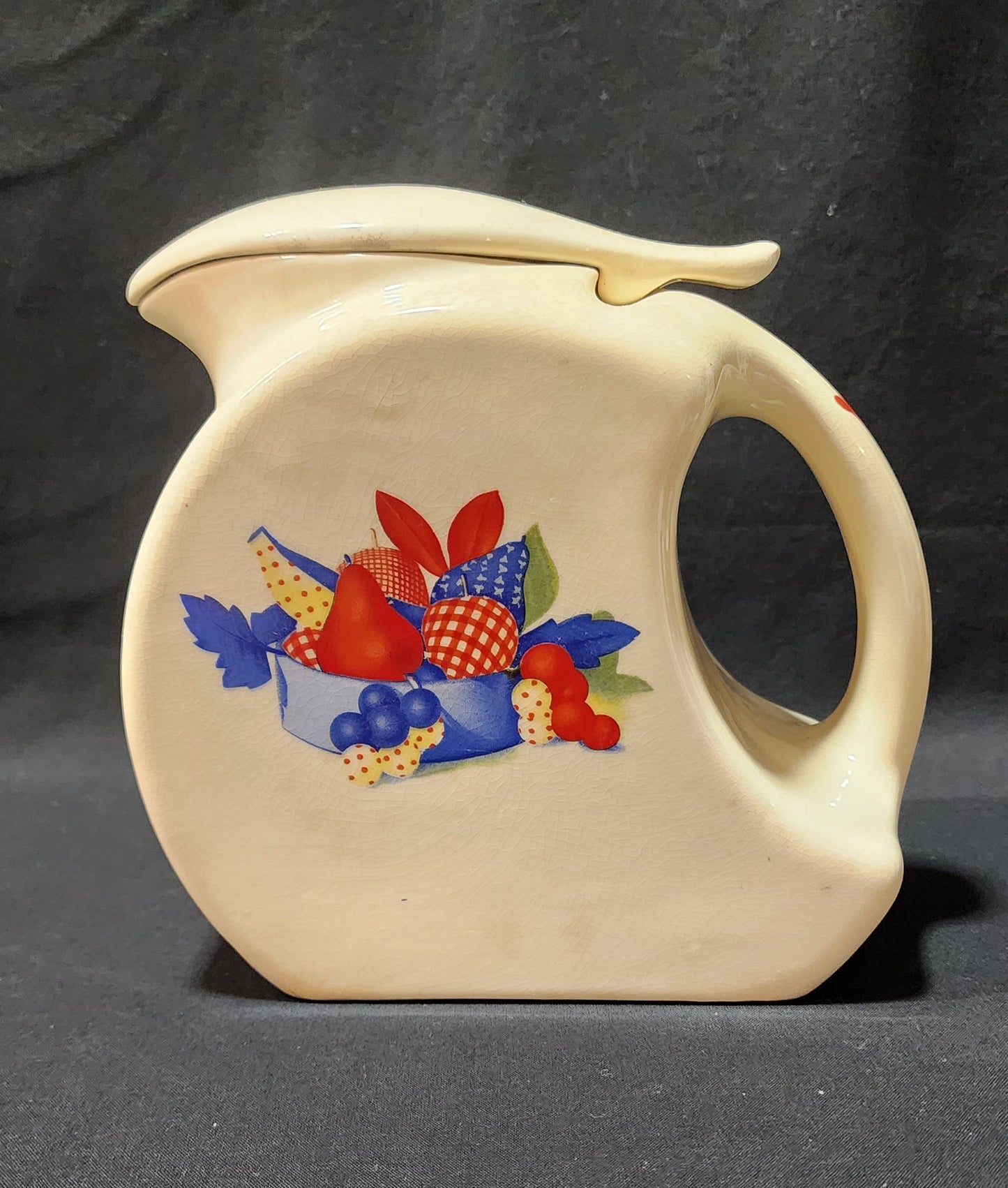 Vintage 1940s Calico Fruit Refrigerator Pitcher with Lid Universal Pottery